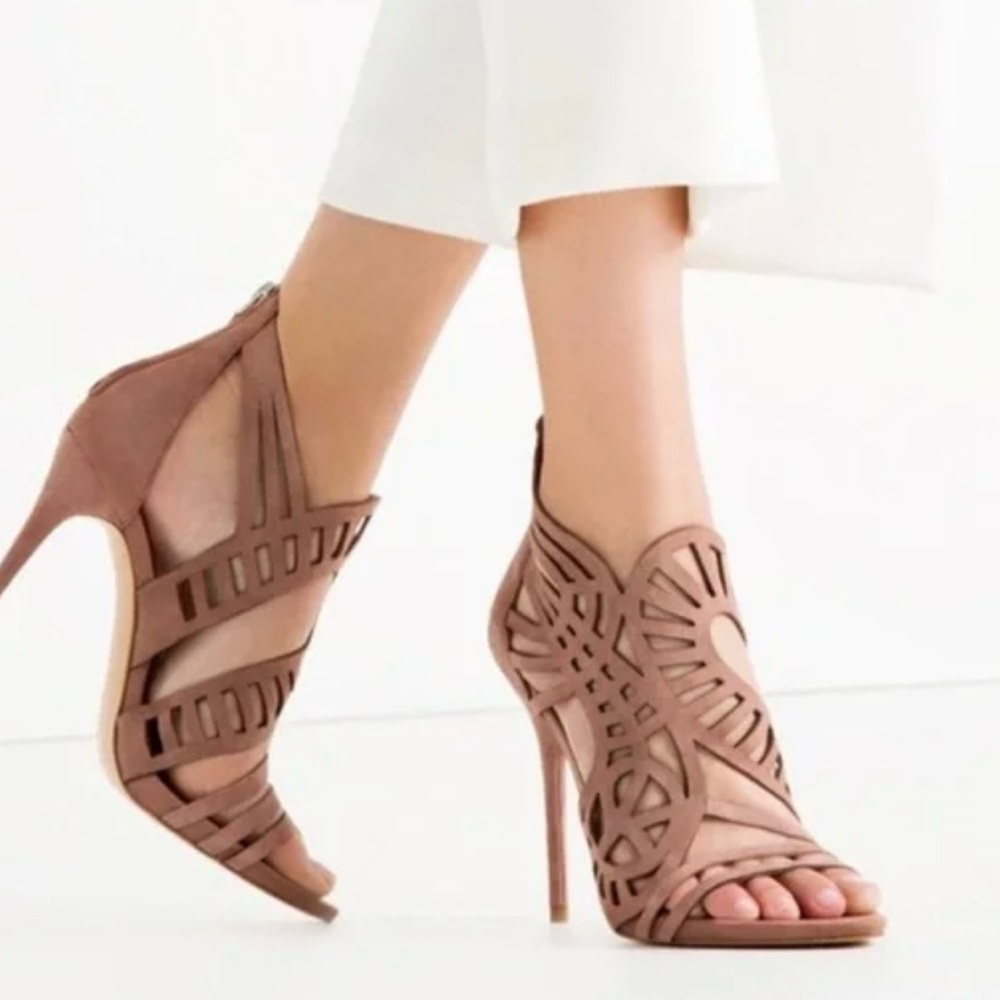 ZARA OpenWork Suede Sandal Heels . Size EU 40.   US 9.5 - 10